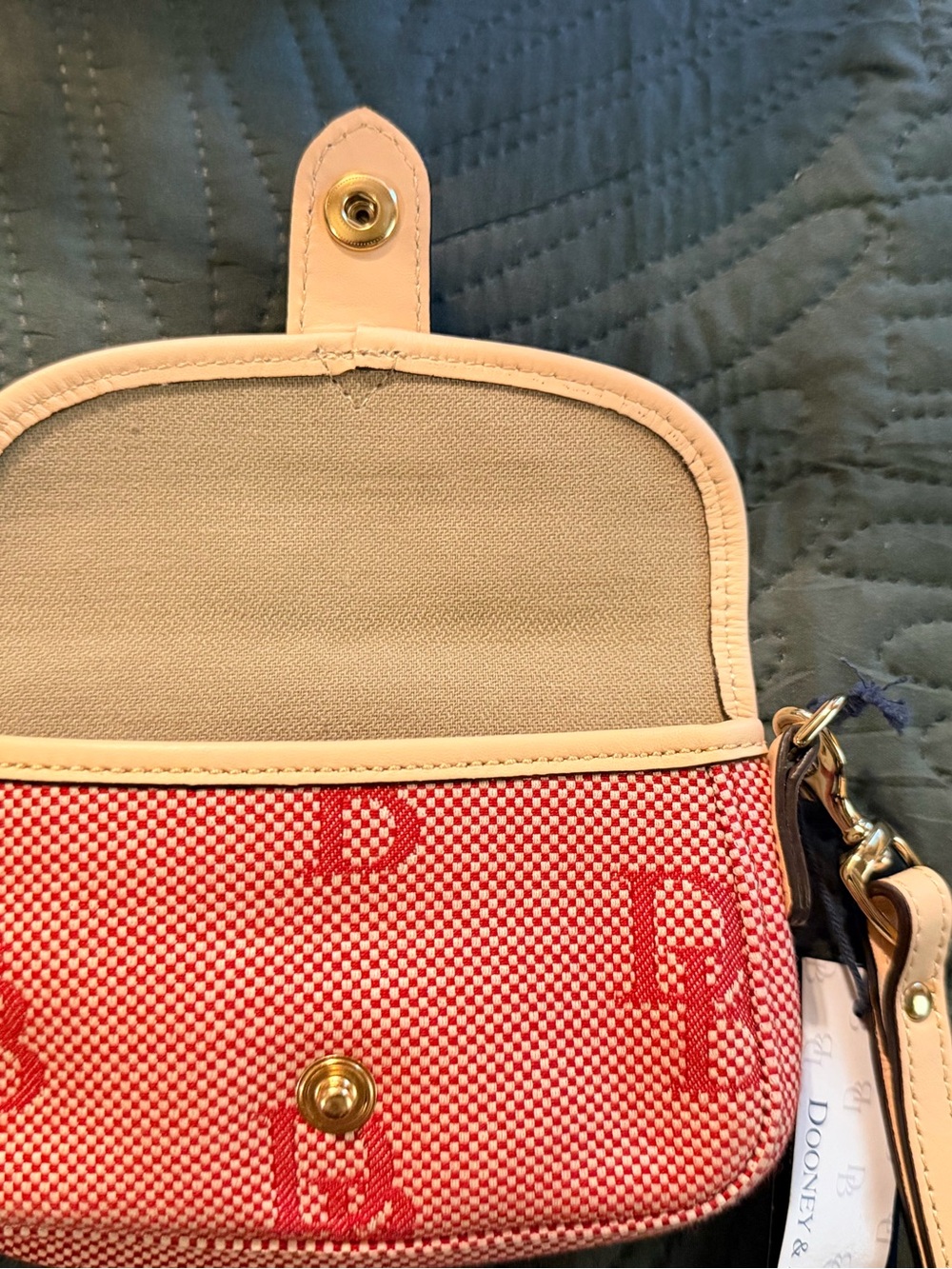 Dooney & Bourke Red Canvas Mini Crossbody with Cream Trim